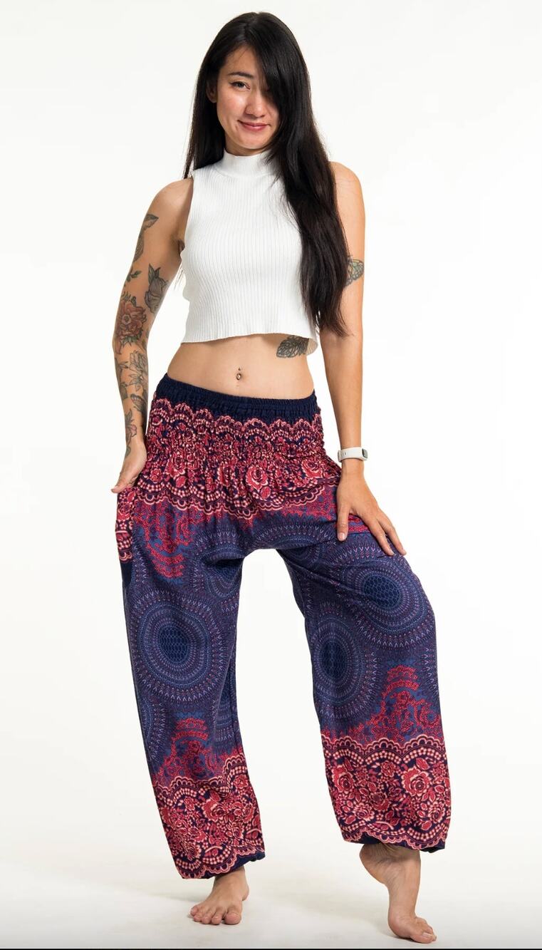 Geometric Mandalas Women's Harem Pants in Blue One Size